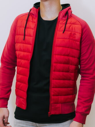Átmeneti cipzáras férfi kabát piros színben kapucnival