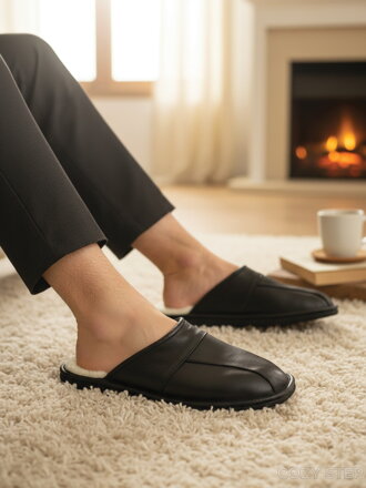 Férfi bőr papucs Model 16B fekete