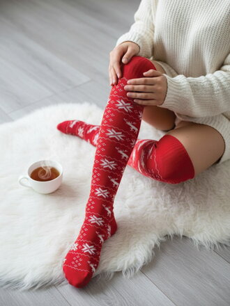 Piros térd feletti zokni mintával RED 