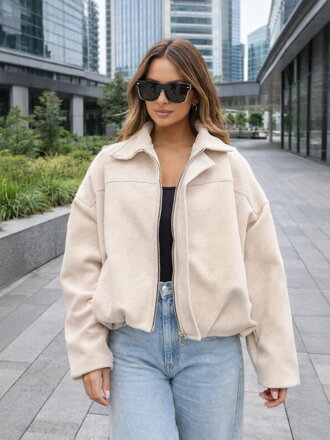 Női oversize bézs crop-top dzseki