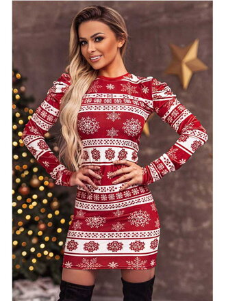 Karácsonyi ruha hópelyhekkel FLV 654 piros
