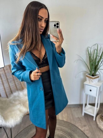 Azurový luxusní dámský kabát