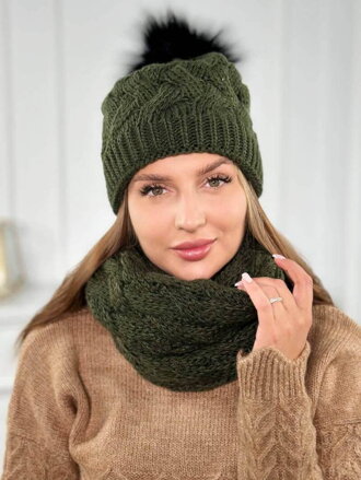 Női sapka és sál komplett PLK5 khaki