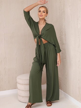 Elegáns női khaki színű 6289 szett megkötésekkel