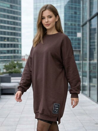 Predĺžená dámska mikina v hnedej farbe 