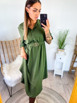 Midi női ruha derékövvel zöld színben