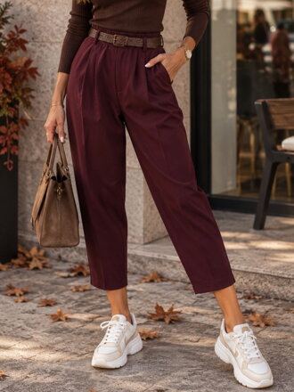 Dámske elegantné balónové nohavice s opaskom bordo
