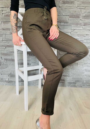 Női nadrág FRESIA derékban köthető zsinórral khaki