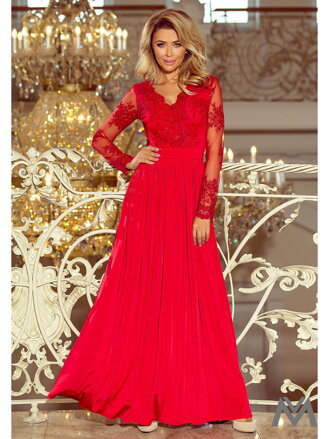 Hosszú csipkés női ruha  213-3 piros