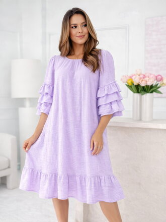 Dámske letné mušelínové šaty vo fialovej farbe