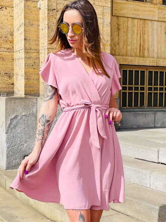 Fodros nyári ruha MFY ART 22751 rózsaszín színben