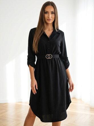 Fekete midi ruha dekoratív övvel