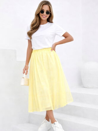 Női tüll midi szoknya sárga színben