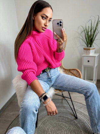 Női pulóver neon rózsaszín színben