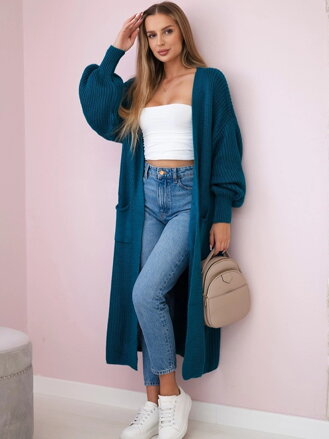 Dámsky dlhý pletený kardigán v tmavo modrej farbe IT-8