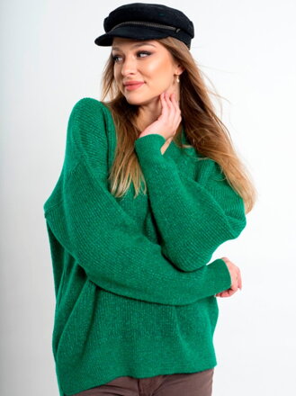  Női pulóver ELIF nyakkivágással, zöld színben