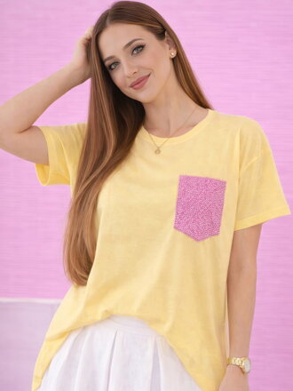 Dámske oversize žlté tričko s trblietkami