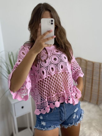 Női csipkés crop-top rózsaszín