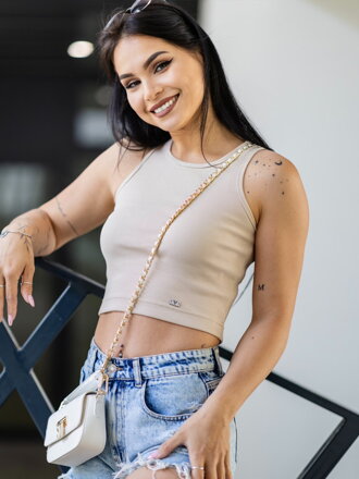 Női bordázott croptop VSB LOLLY bézs