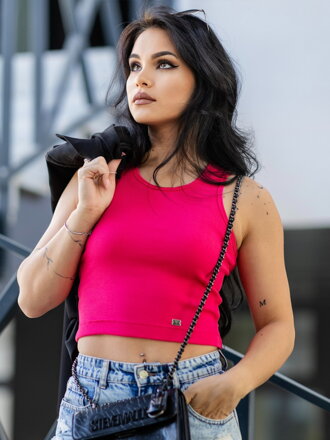 Bordázott női croptop LOLLY hotpink
