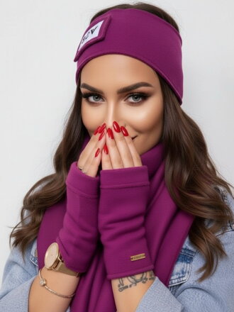 Meleg szett VSB sál + fejpánt + kesztyű szilva