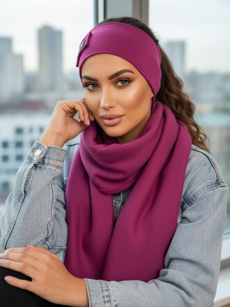 Luxus női VSB szett sál + fejpánt szilva