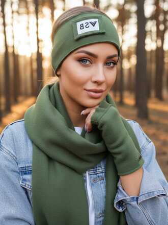 Luxus női VSB szett sál + fejpánt olivazöld