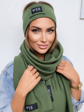 Luxus VSB szett sál + fejpánt oliva feketével