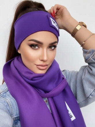 Luxus női VSB szett fejpánt + sál lila 
