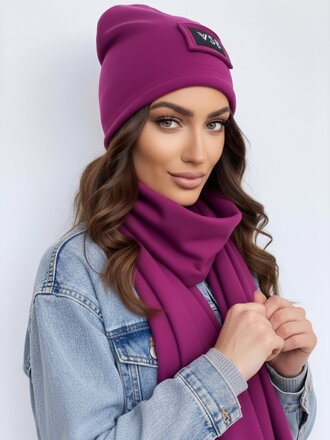 Luxus női szett VSB sál + sapka szilva