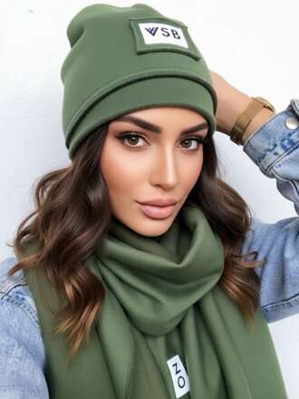Luxus VSB szett sál + sapka oliva feketével