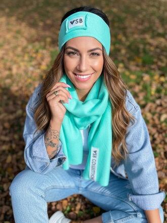 Luxus női VSB szett sál + fejpánt menthol fehérrel