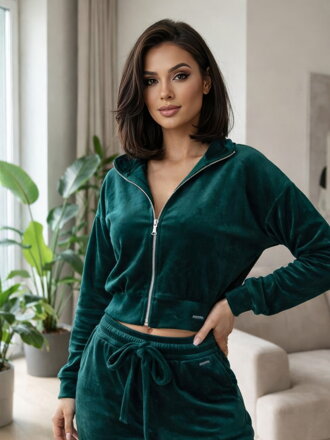 Divatos VSB NORA női cipzáras felső kapucnival smaragd 