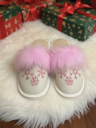 Női bőr papucs modell 21 rózsaszín hópehely