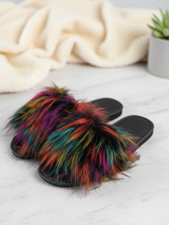 Női papucs színes szörmével