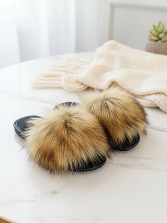 Bozontos női papucs barna szörmével