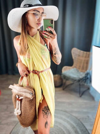 Női pamut sál sárga színben