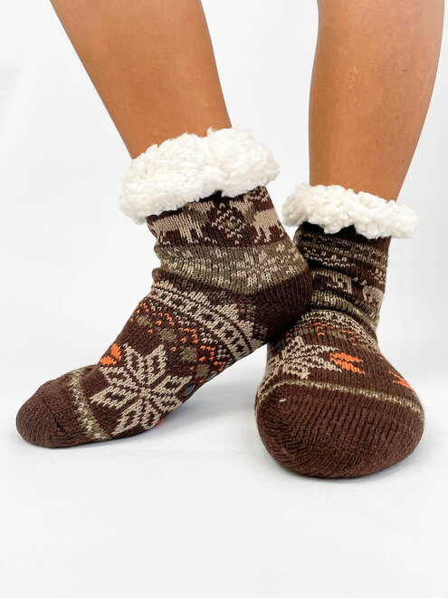 Meleg gyerek zokni rénszarvas + hópehely barna
