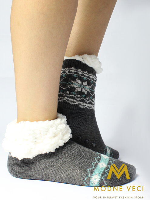Detské teplé ponožky protišmykové  sivo-tyrkysové 24