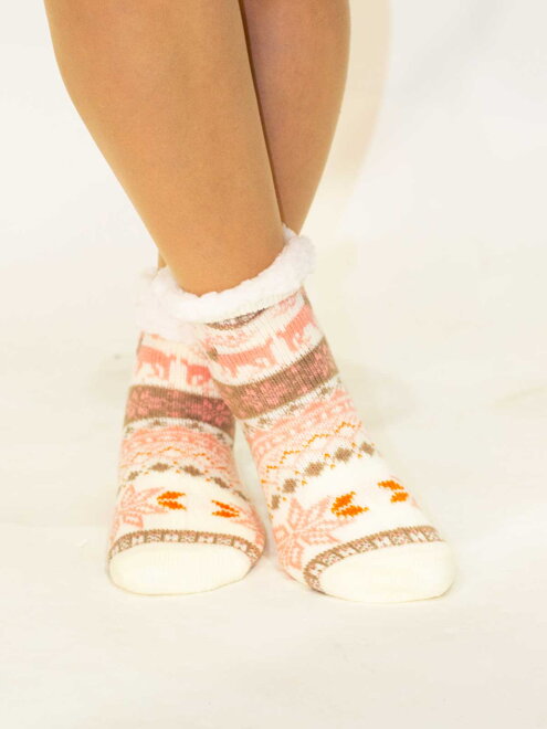 Elképesztő meleg gyerek zokni Karácsonyi meglepetés mintával bézs+lazac színben