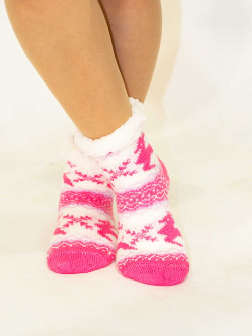 Kislányos meleg zokni rénszarvas mintával rózsaszín fehér színben