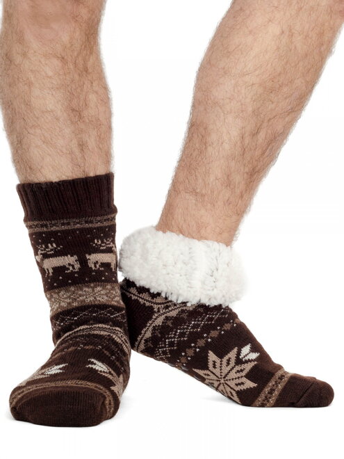 Pánske termo ponožky - protišmykové 18 sobík tmavohnedé