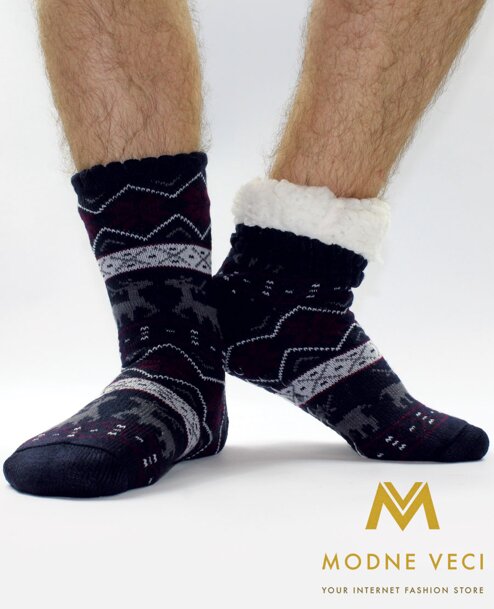 Férfi termo zokni - csúszásmentes 16 szarvas  minta, sötétkék