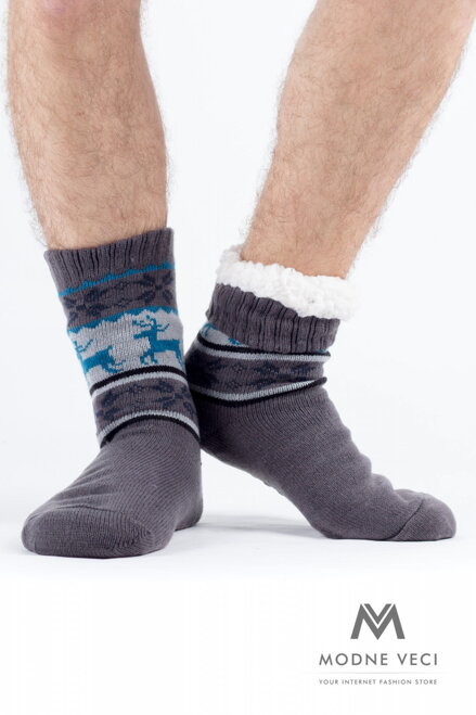Férfi termo zokni szarvas mintával - sötét szürke