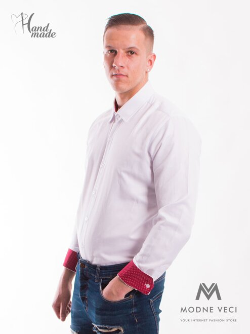 VERSABE Luxus férfi fehér ing, piros belső mandzsettával SLIM FIT VÁGÁS VS-PK-1711