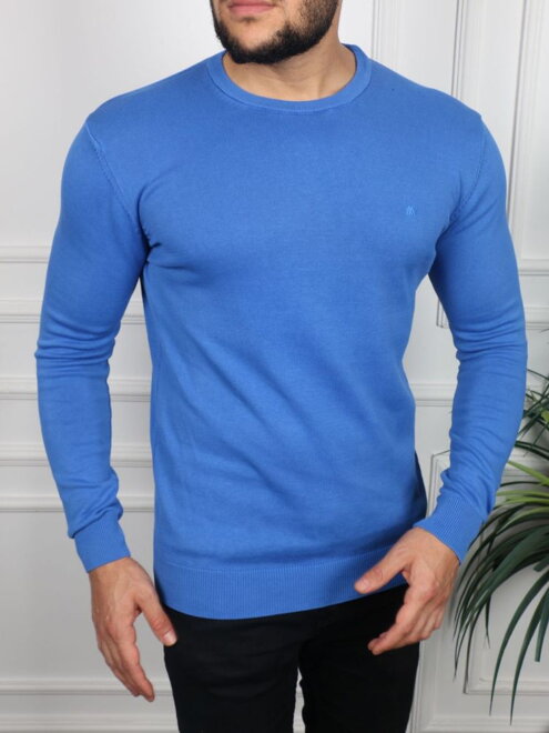 Férfi pamut pulóver kék színben
