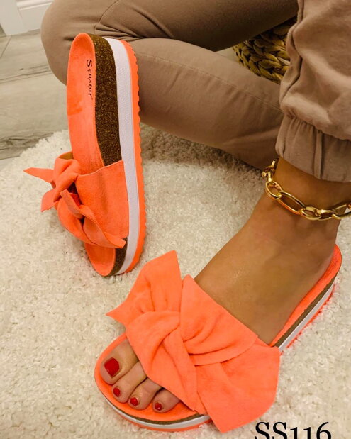 Női platform papucs masnival SS116 neon narancs színben