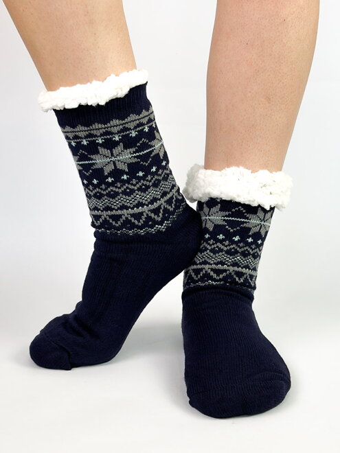 Női zokni meleg béléssel L26033 sötétkék hópehely