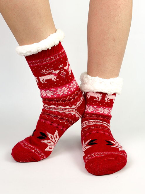 Női karácsonyi zokni piros L26032 rénszarvas