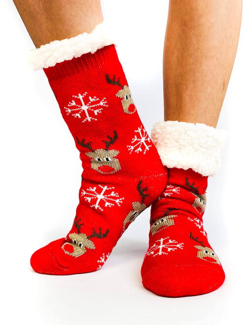 Női karácsonyi zokni rénszarvas és hópehely L26002 piros